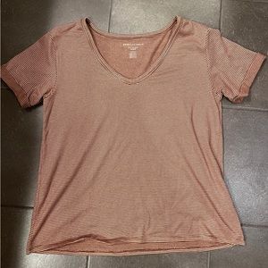 Red and white striped v neck